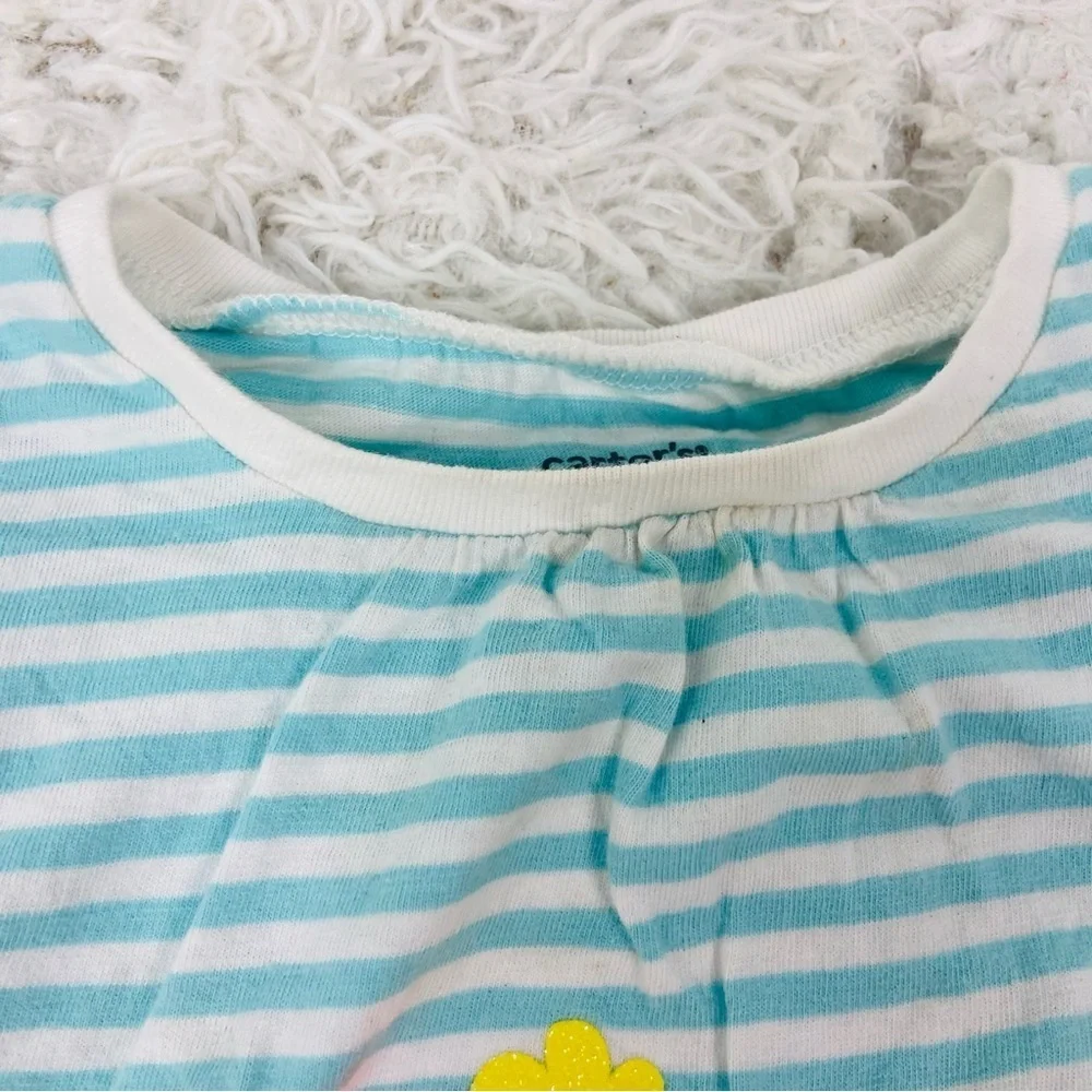 Carter's Blue and White Striped flamingo ruffle Top with pink floral shorts 3T - Picture 8 of 17